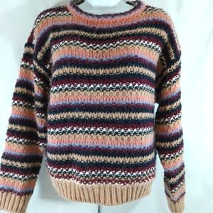 Elsamanda Womens Alpaca Wool L/S Multi Pink Stripe Chucky Knit Sweater Italy Med